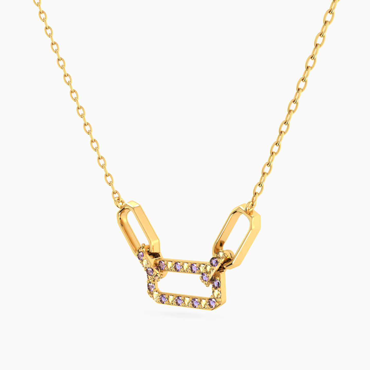 Rectangle Shaped Colored Stones Pendant with 18K Gold Chain - 2