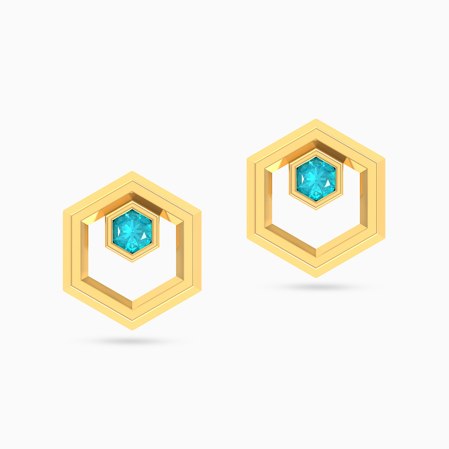 Hexagon Colored Stones Stud Earrings in 18K Gold - 3 Hexagon Colored Stones Stud Earrings in 18K Gold - 3