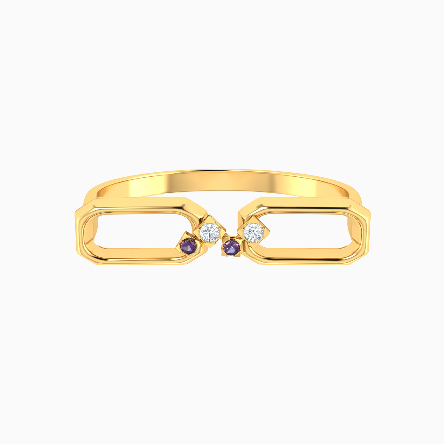 Rectangle Shaped Colored Stones Statement Ring in 18K Gold