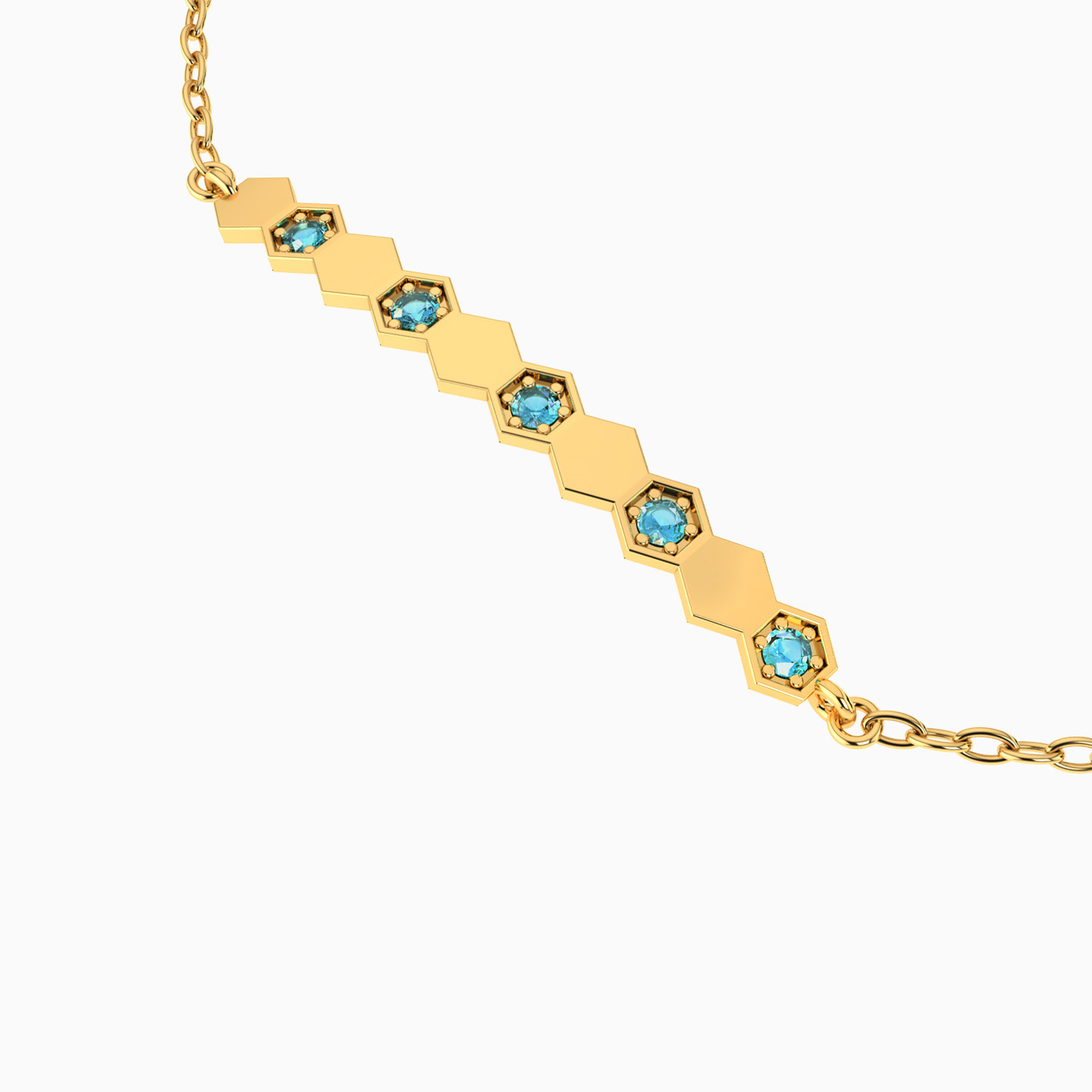 Circle Colored Stones Chain Bracelet in 18K Gold - 3 Circle Colored Stones Chain Bracelet in 18K Gold - 3