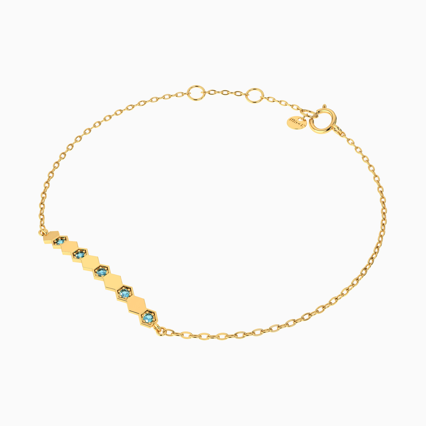 Circle Colored Stones Chain Bracelet in 18K Gold - 2 Circle Colored Stones Chain Bracelet in 18K Gold - 2
