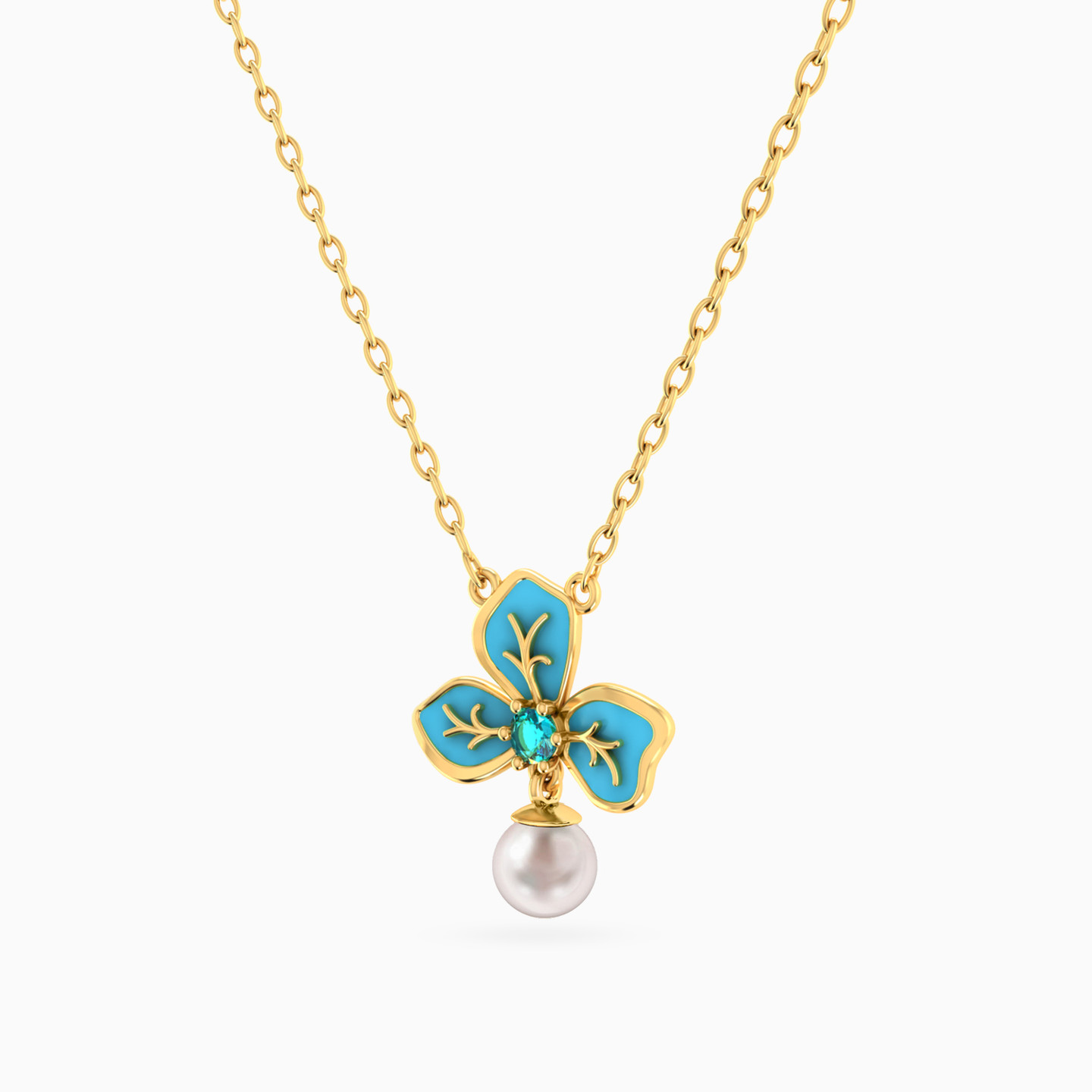 Flower Colored Stones Necklace in 18K Gold - 2 Flower Colored Stones Necklace in 18K Gold - 2