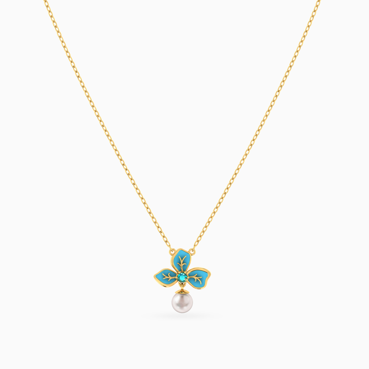 Flower Colored Stones Necklace in 18K Gold - 3 Flower Colored Stones Necklace in 18K Gold - 3