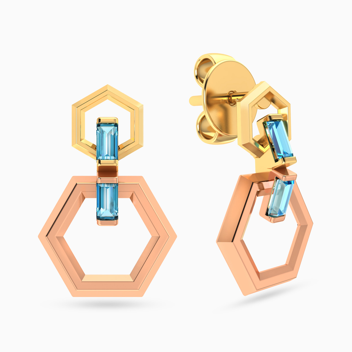 18K Gold Colored Stones Stud Earrings - 2