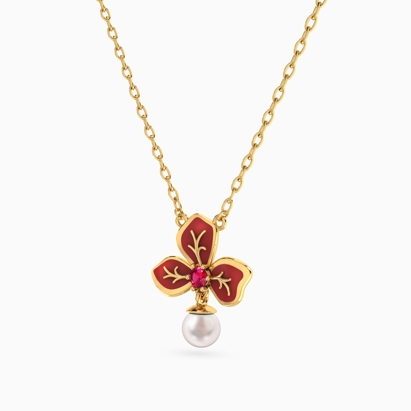 Flower Shaped Colored Stones Pendant with 18K Gold Chain - 2