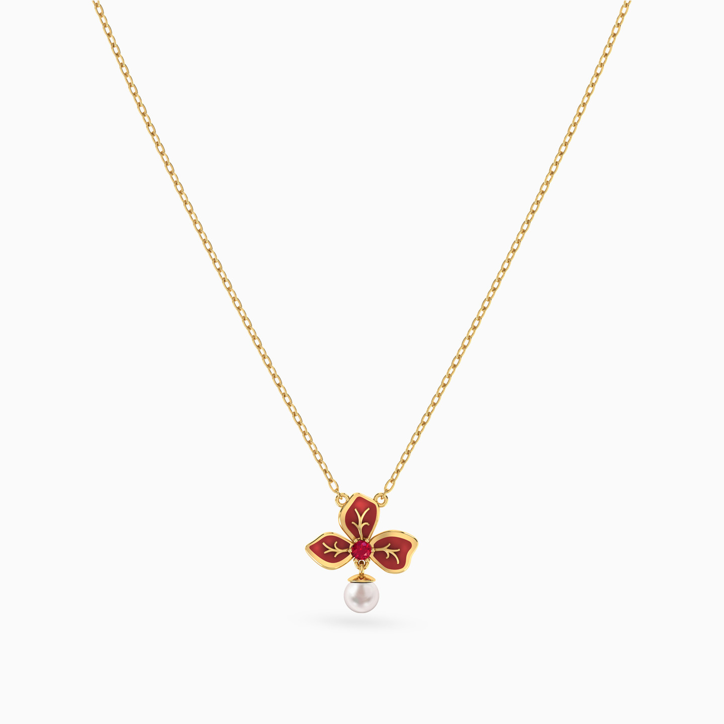 Flower Shaped Colored Stones Pendant with 18K Gold Chain - 3