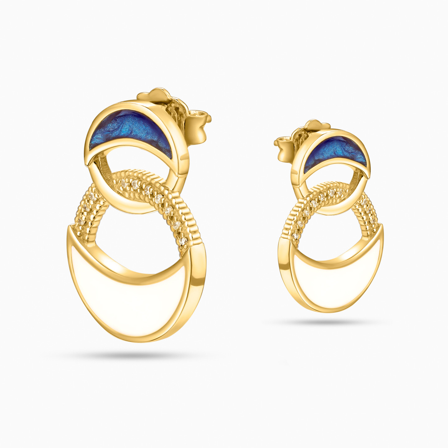 Interlocked Circles Shaped Colored Stones Stud Earrings in 18K Gold - 3