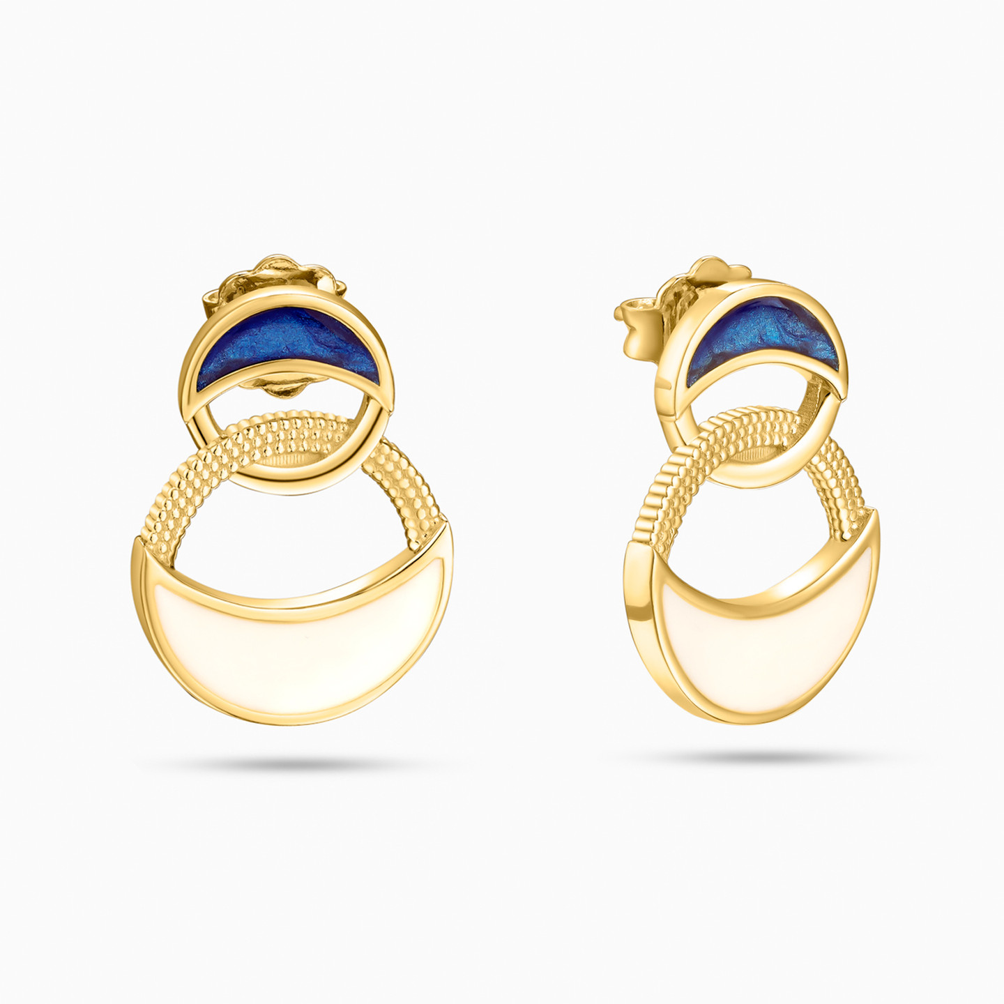 Interlocked Circles Shaped Colored Stones Stud Earrings in 18K Gold - 2