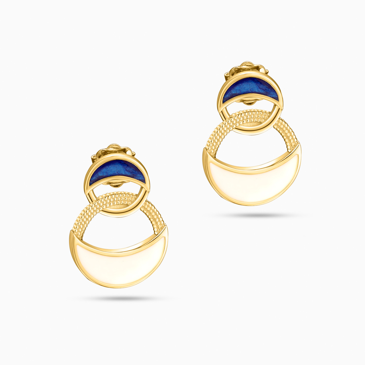 Interlocked Circles Shaped Colored Stones Stud Earrings in 18K Gold