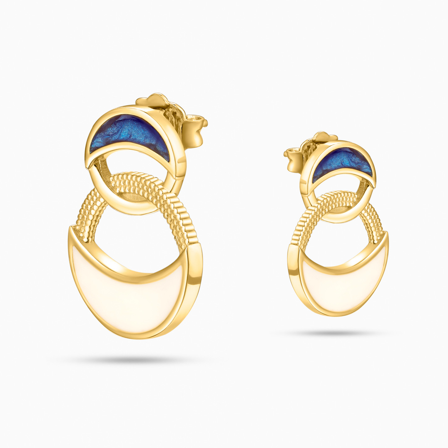 Interlocked Circles Shaped Colored Stones Stud Earrings in 18K Gold - 3