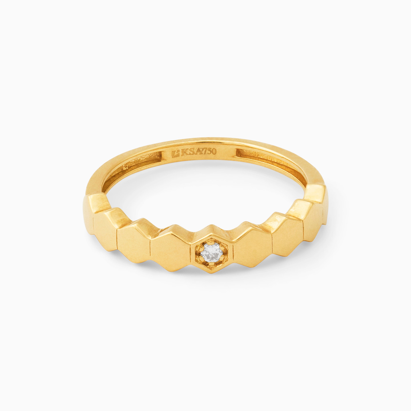 Hexagon Cubic Zirconia Ring in 18K Gold