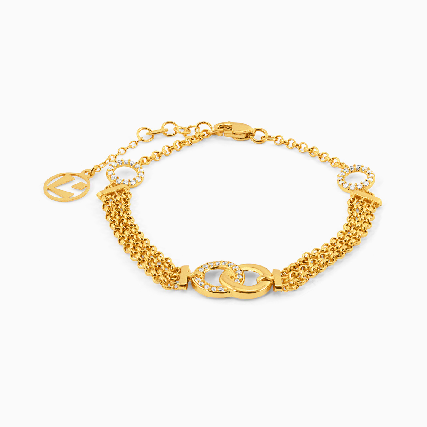 Links Cubic Zirconia Chain Bracelet in 21K Gold - 2 Links Cubic Zirconia Chain Bracelet in 21K Gold - 2