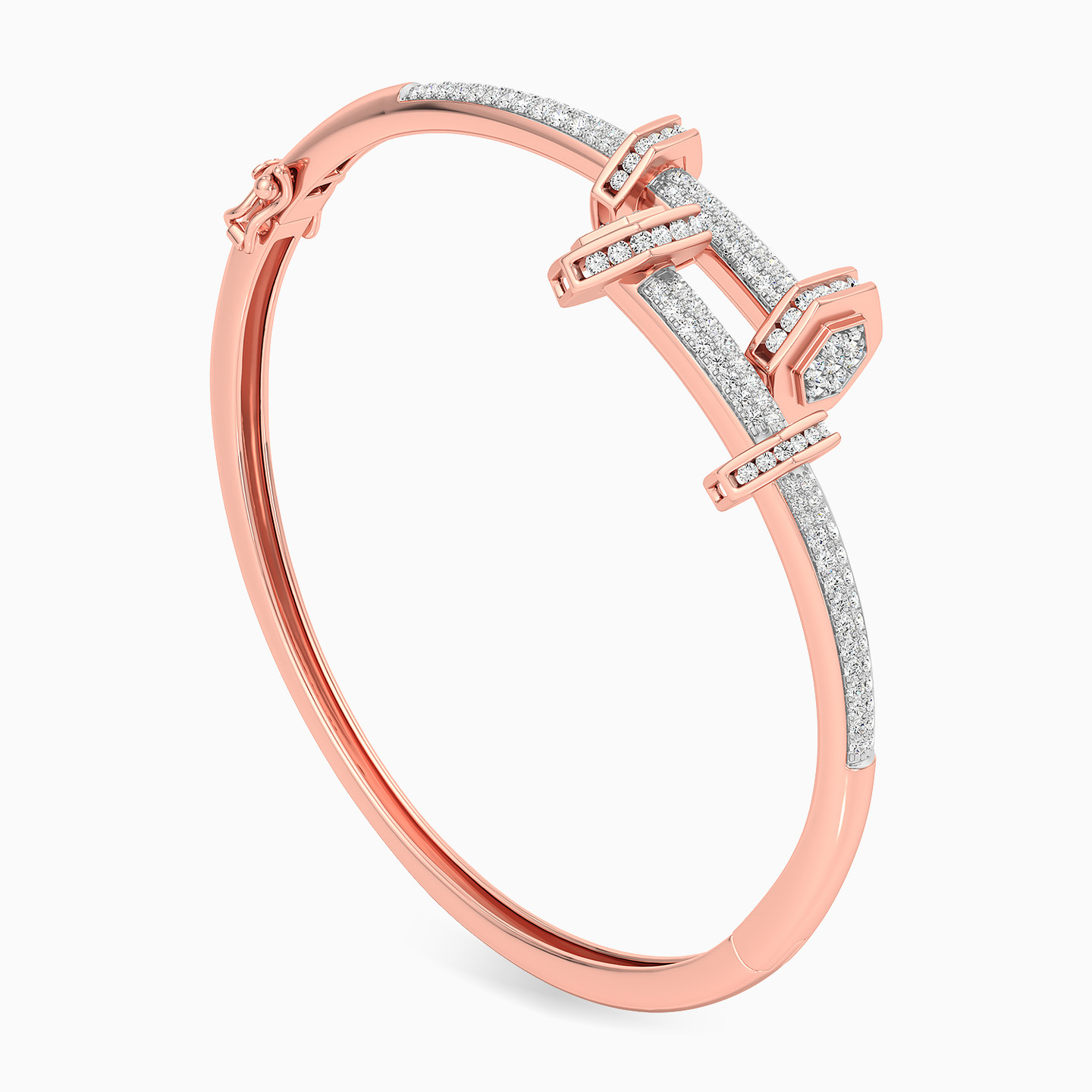 أسورة عريضة ذهب سداسي عيار 18 قيراط مزينة بالألماس - 4 أسورة عريضة ذهب سداسي عيار 18 قيراط مزينة بالألماس - 4