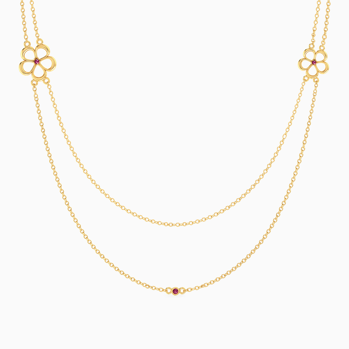 Flower Rose Stone Layered Necklace in 18K Gold Flower Rose Stone Layered Necklace in 18K Gold