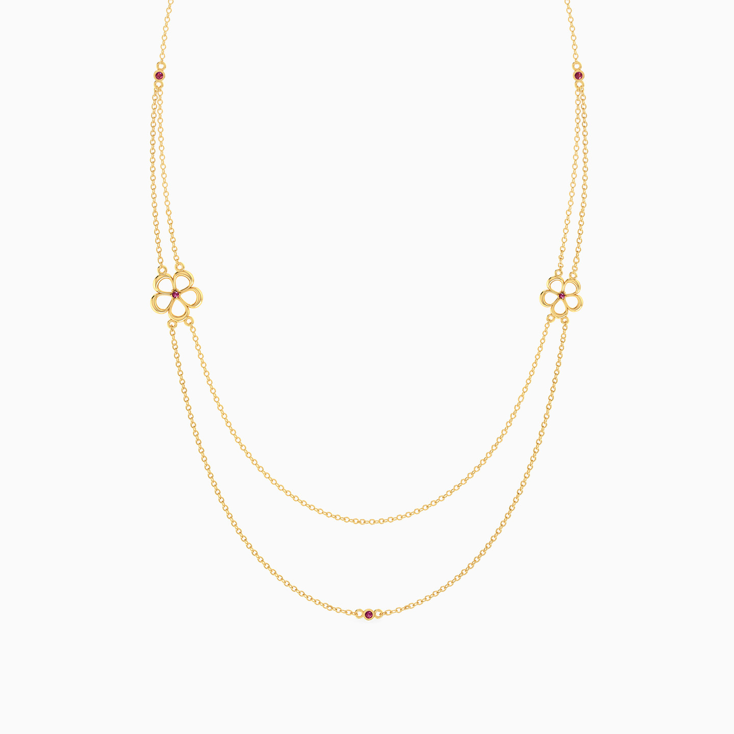 Flower Rose Stone Layered Necklace in 18K Gold - 3 Flower Rose Stone Layered Necklace in 18K Gold - 3