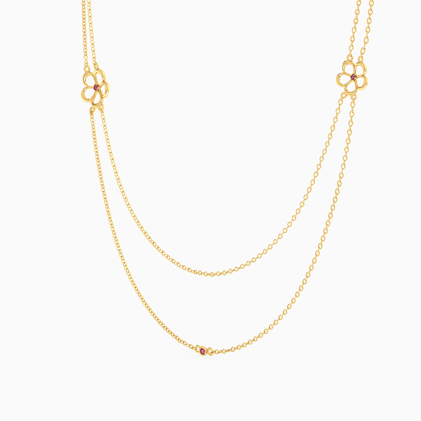 Flower Rose Stone Layered Necklace in 18K Gold - 2 Flower Rose Stone Layered Necklace in 18K Gold - 2