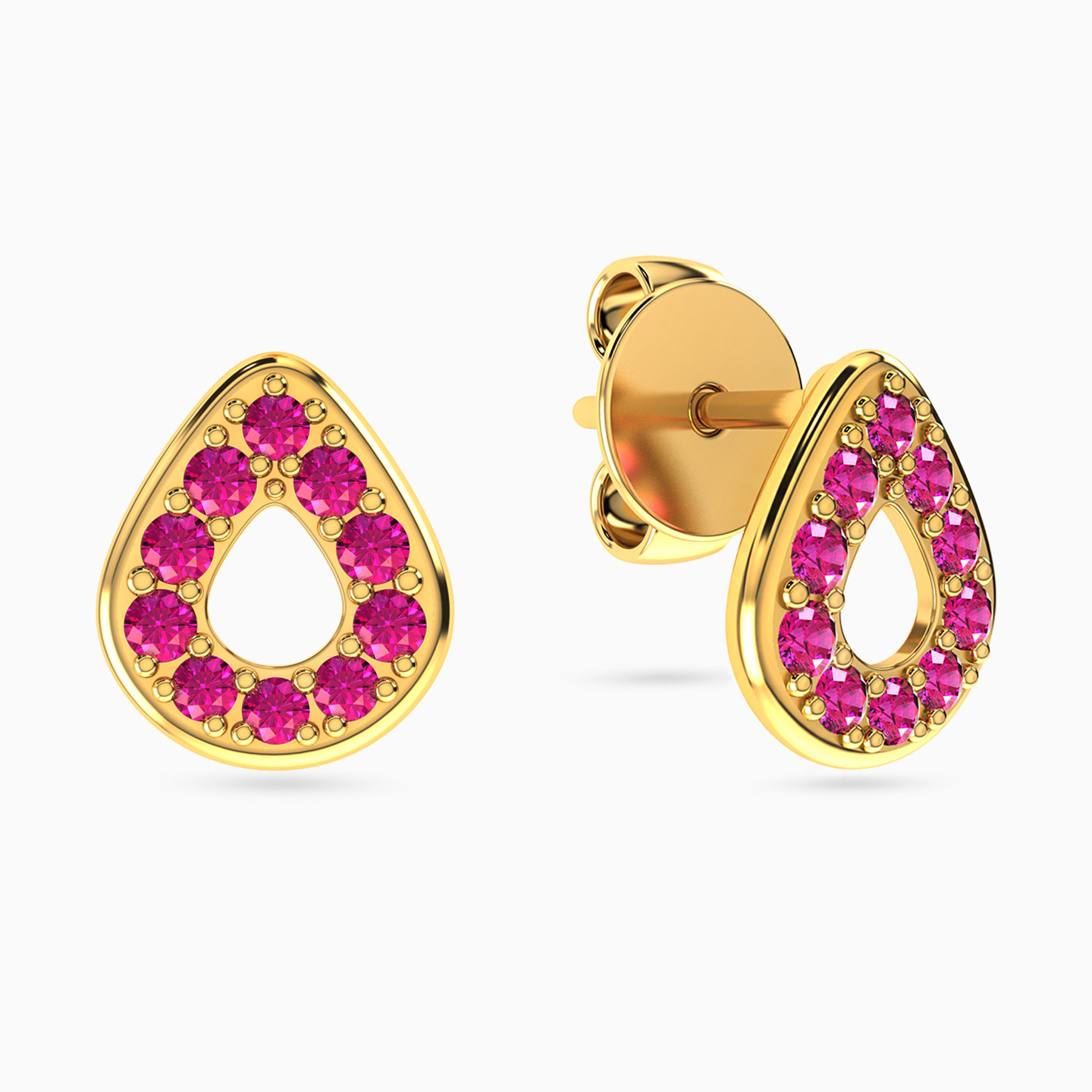 Pear Shaped Colored Stones Stud Earrings in 18K Gold - 2