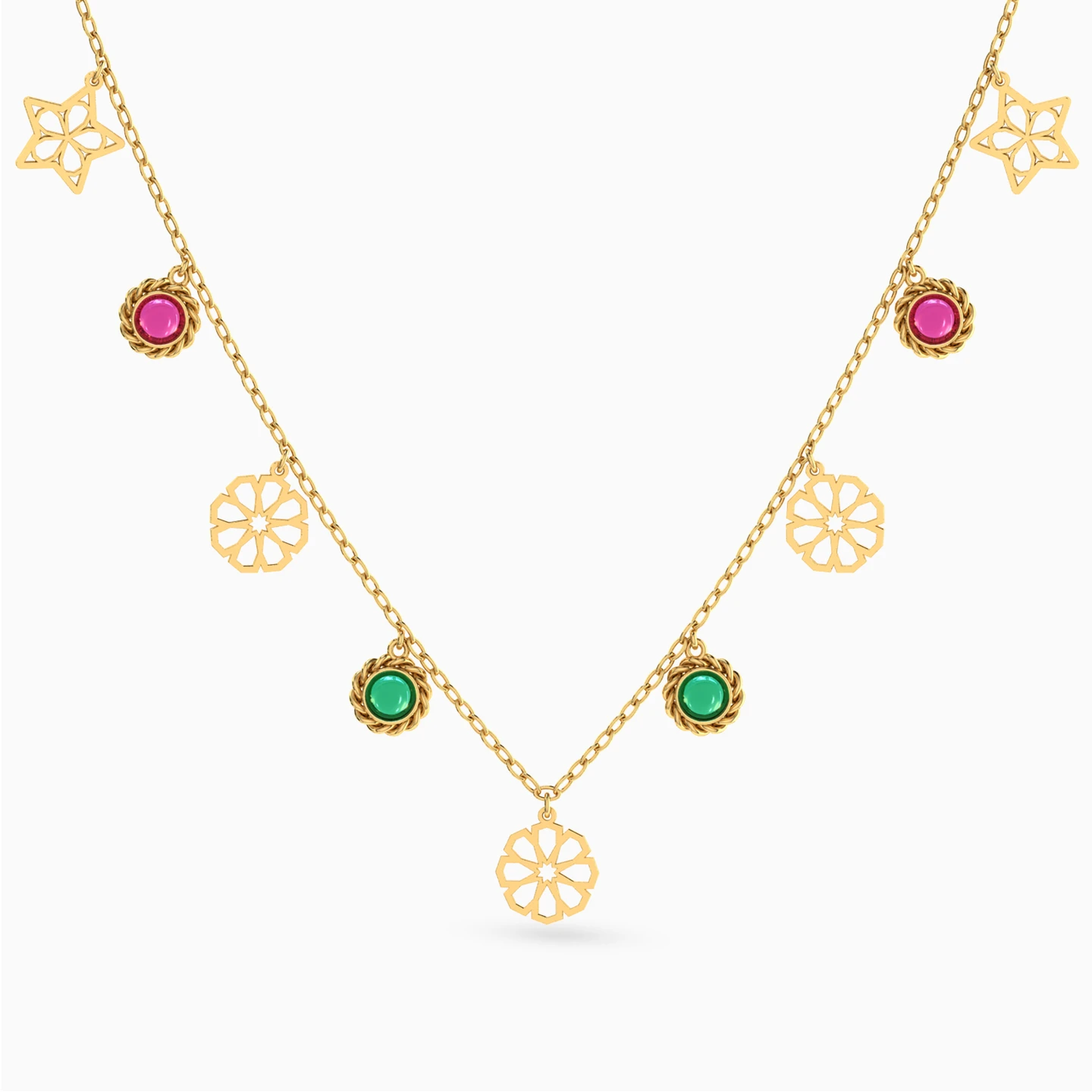 Multishaped Colored Stones Charms Necklace in 18K Gold Multishaped Colored Stones Charms Necklace in 18K Gold