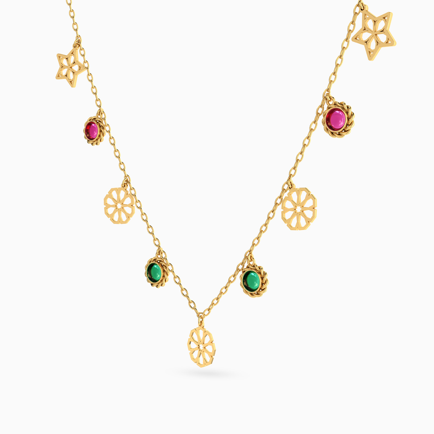 Multishaped Colored Stones Charms Necklace in 18K Gold - 2 Multishaped Colored Stones Charms Necklace in 18K Gold - 2