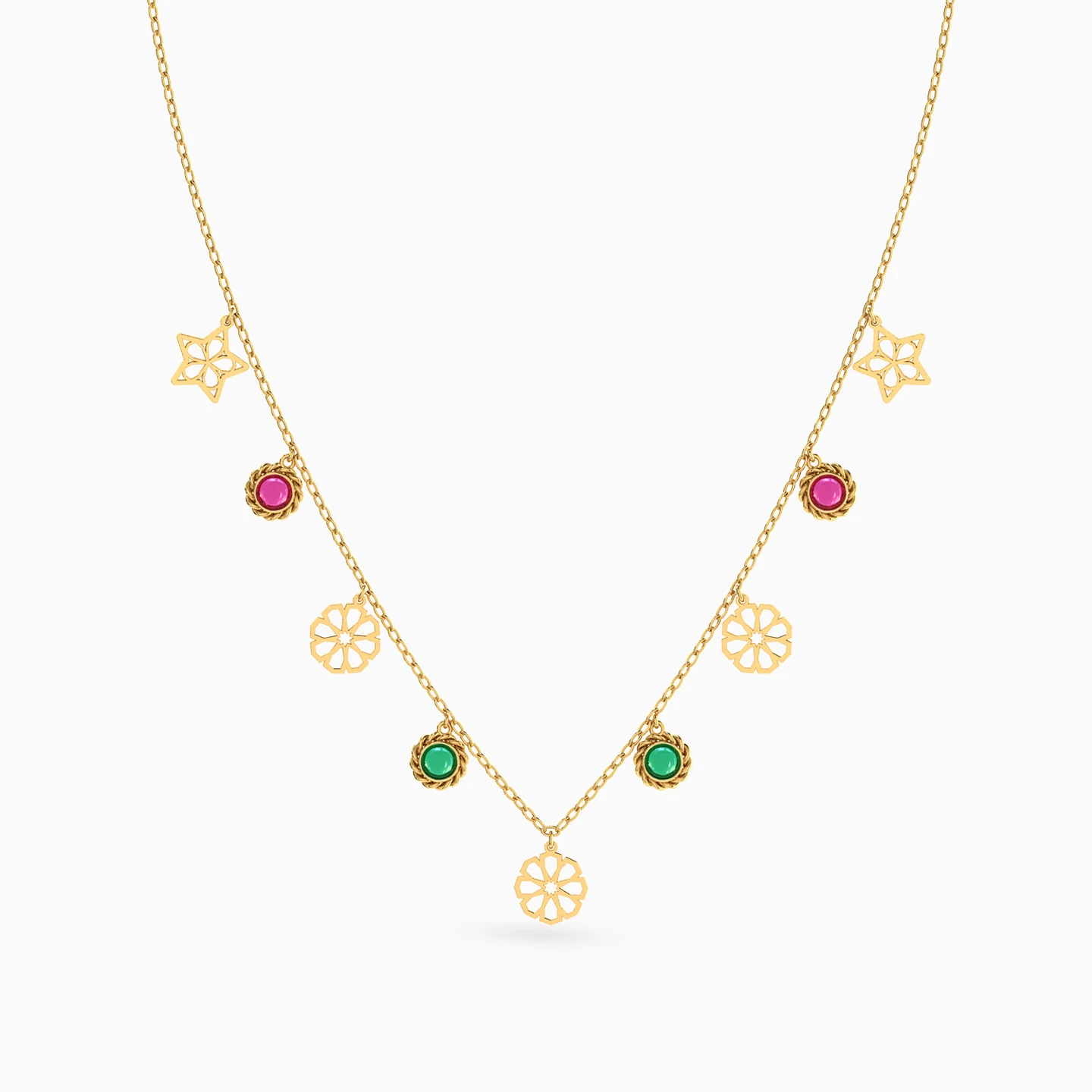 Multishaped Colored Stones Charms Necklace in 18K Gold - 3 Multishaped Colored Stones Charms Necklace in 18K Gold - 3
