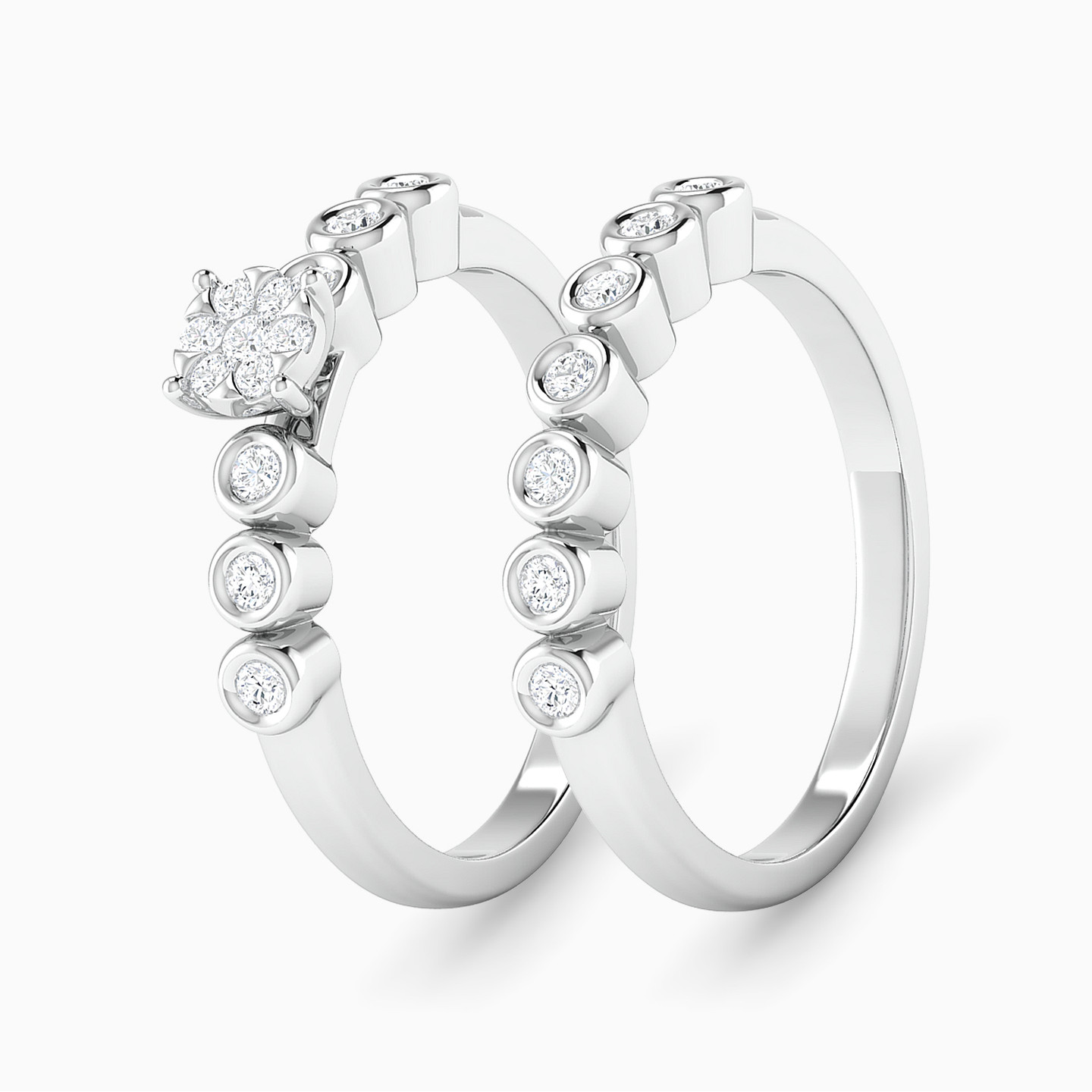 خاتم توينز ذهب دائري عيار 18 قيراط مزين بالألماس - 2 خاتم توينز ذهب دائري عيار 18 قيراط مزين بالألماس - 2