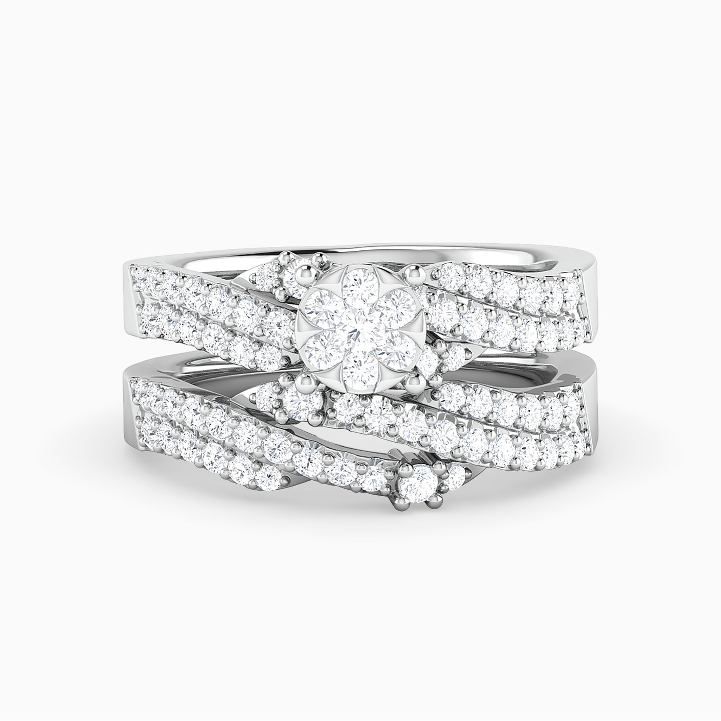 خاتم توينز ذهب دائري عيار 18 قيراط مزين بالألماس - 5 خاتم توينز ذهب دائري عيار 18 قيراط مزين بالألماس - 5