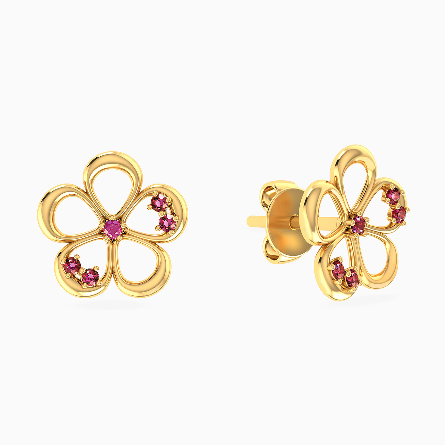 Flower Shaped Colored Stones Stud Earrings in 18K Gold - 2