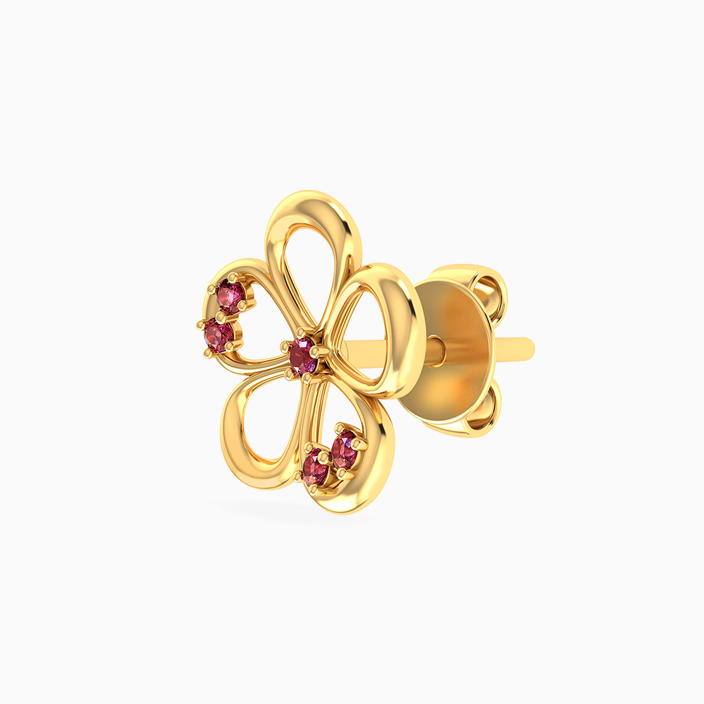 Flower Shaped Colored Stones Stud Earrings in 18K Gold - 3