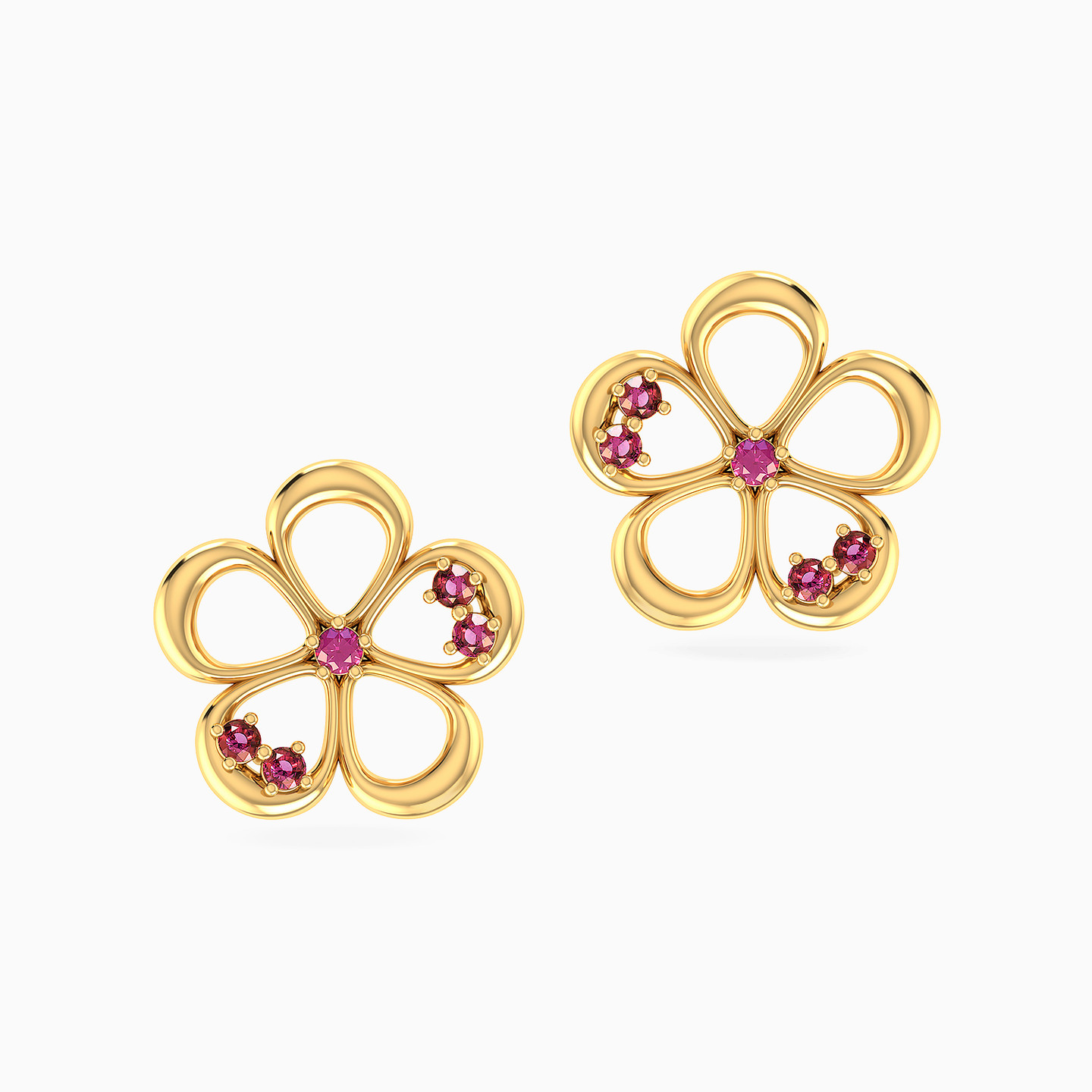 Flower Shaped Colored Stones Stud Earrings in 18K Gold