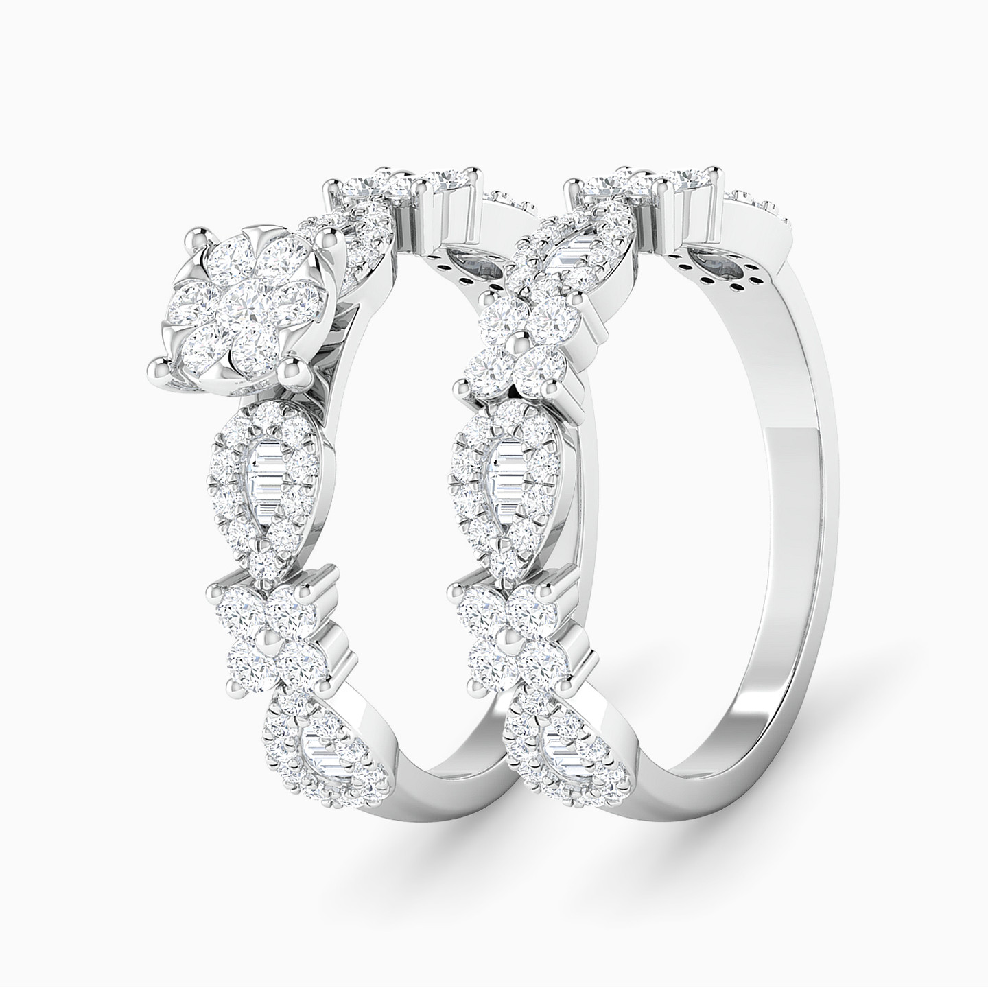 خاتم توينز ذهب دائري عيار 18 قيراط مزين بالألماس - 2 خاتم توينز ذهب دائري عيار 18 قيراط مزين بالألماس - 2