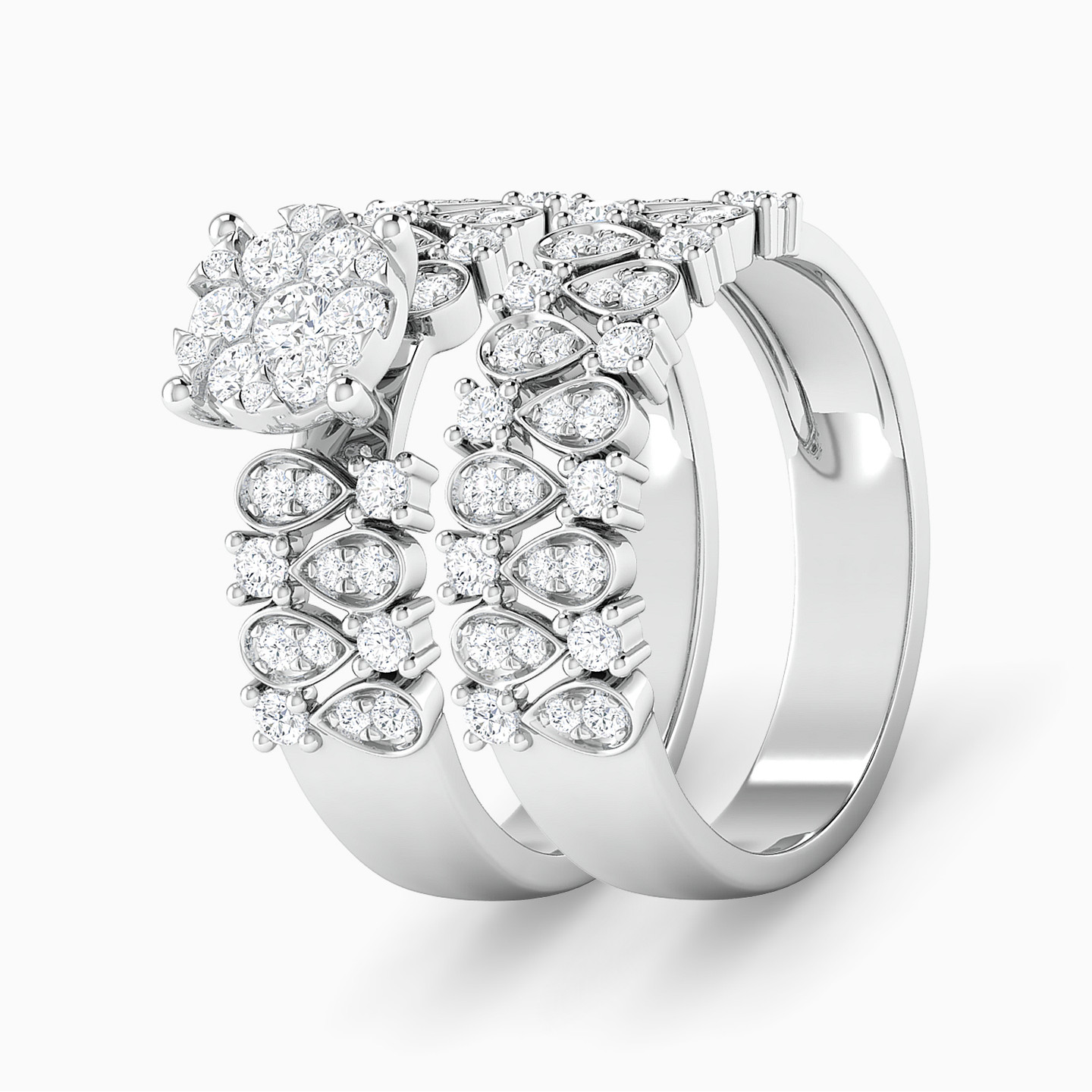 خاتم توينز ذهب دائري عيار 18 قيراط مزين بالألماس - 2 خاتم توينز ذهب دائري عيار 18 قيراط مزين بالألماس - 2