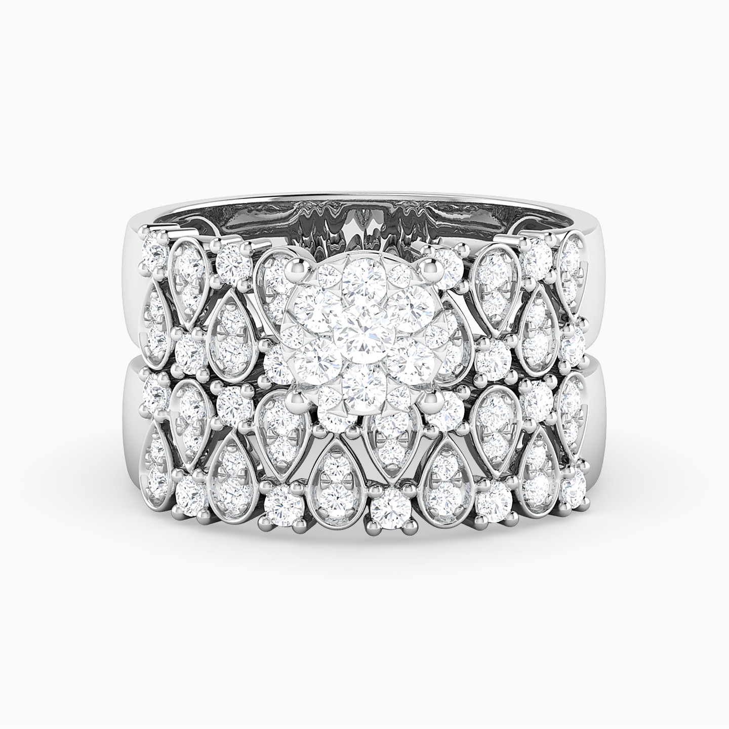 خاتم توينز ذهب دائري عيار 18 قيراط مزين بالألماس - 5 خاتم توينز ذهب دائري عيار 18 قيراط مزين بالألماس - 5