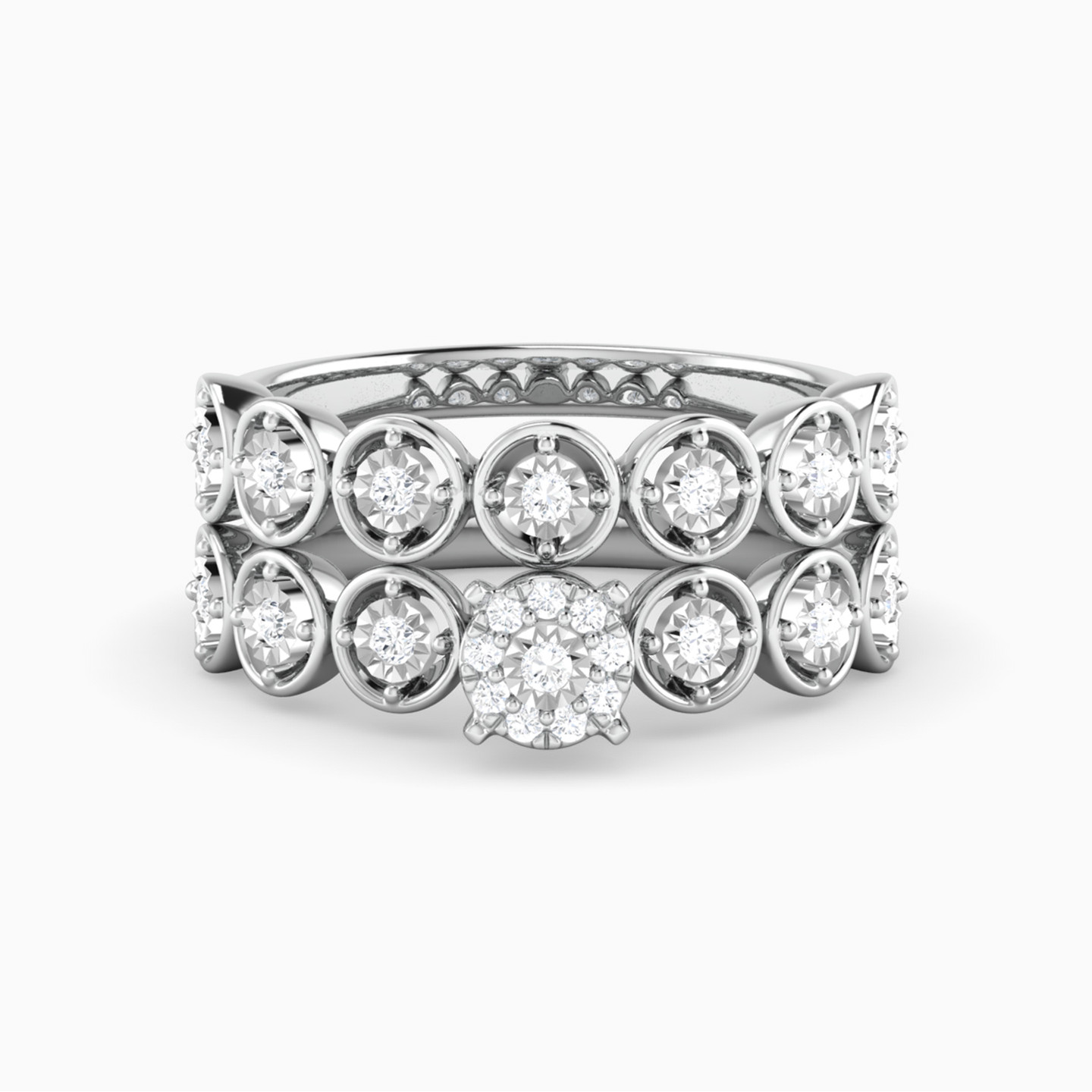Circle Diamond Twin Rings in 18K Gold - 5 Circle Diamond Twin Rings in 18K Gold - 5