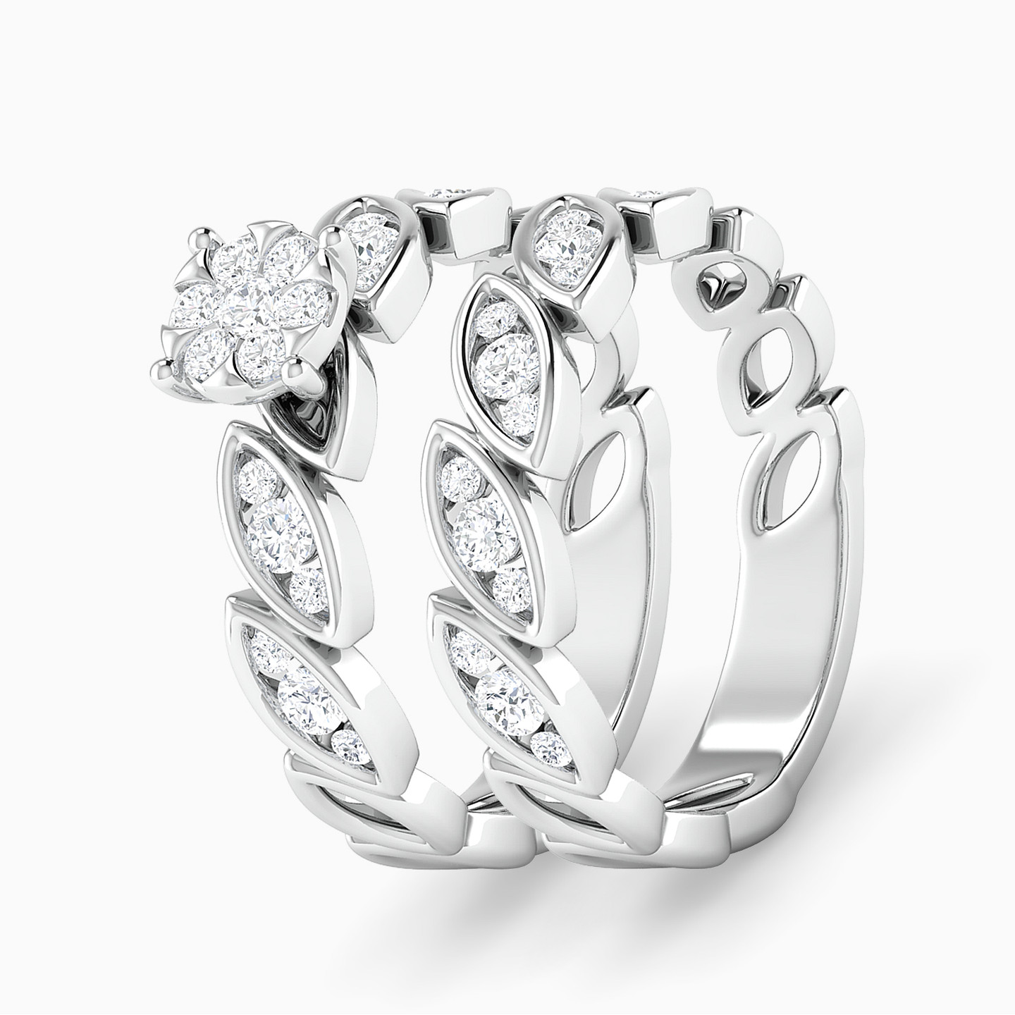 خاتم توينز ذهب دائري عيار 18 قيراط مزين بالألماس - 2 خاتم توينز ذهب دائري عيار 18 قيراط مزين بالألماس - 2