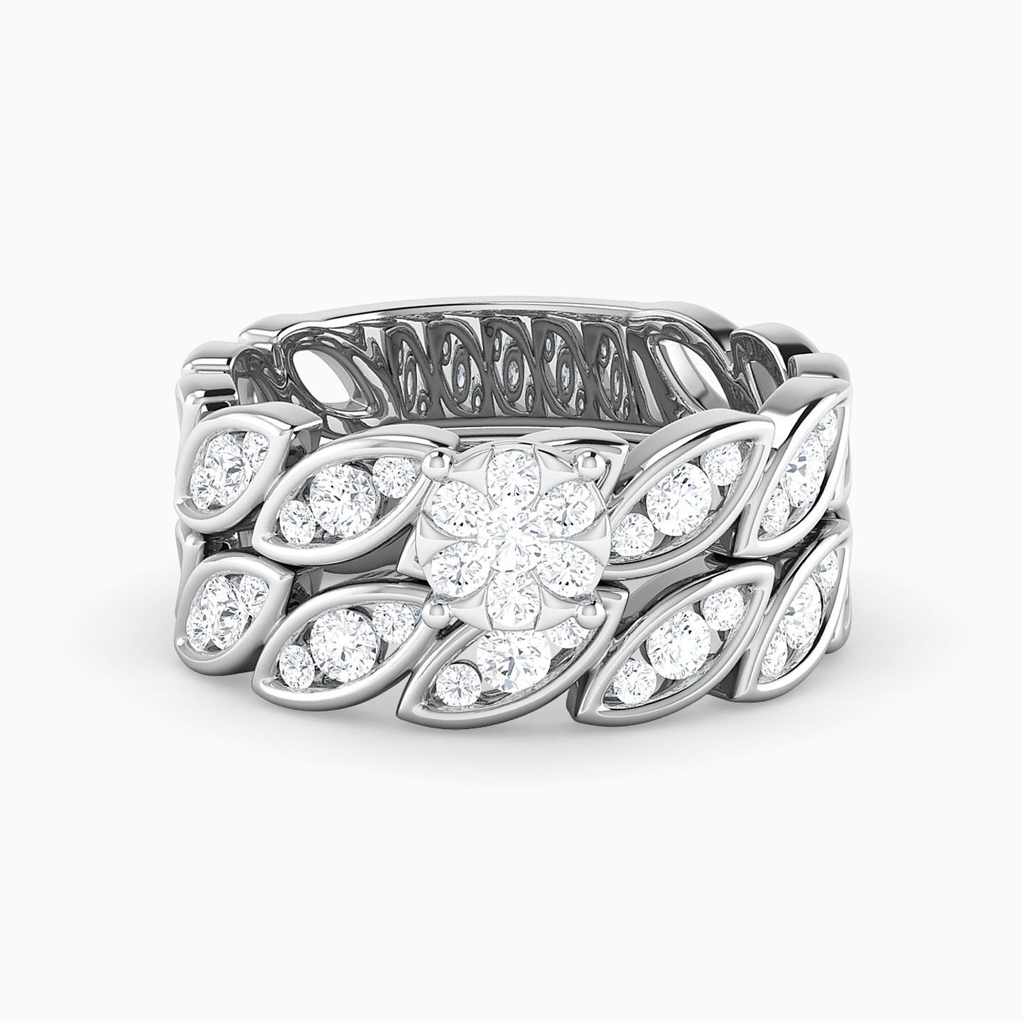 خاتم توينز ذهب دائري عيار 18 قيراط مزين بالألماس - 5 خاتم توينز ذهب دائري عيار 18 قيراط مزين بالألماس - 5