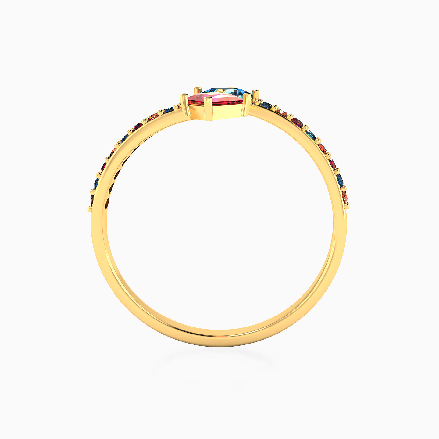 Square Colored Stones Two headed Ring in 18K Gold - 3 Square Colored Stones Two headed Ring in 18K Gold - 3