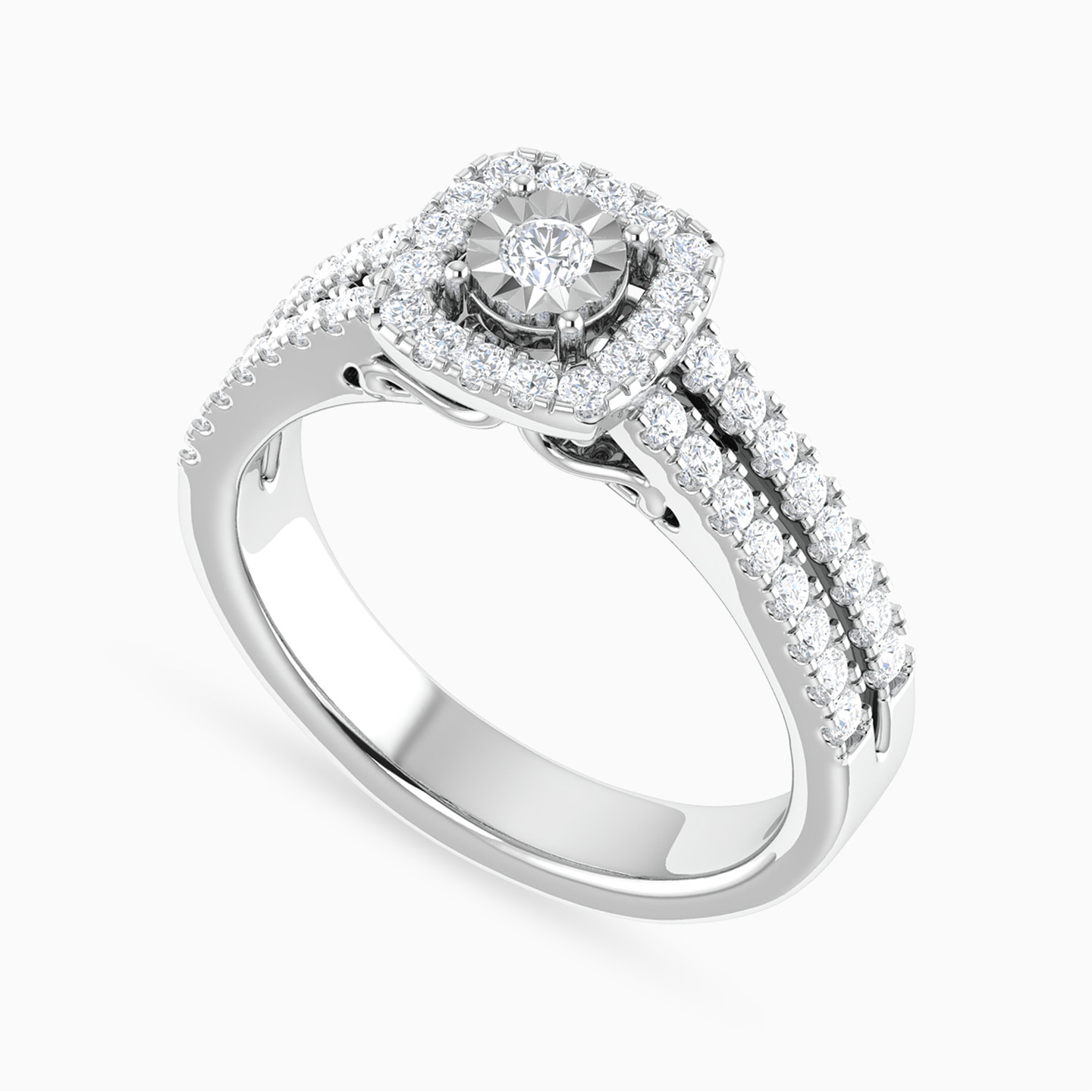 خاتم ذهب كوشن عيار 18 قيراط مزين بالألماس   - 4