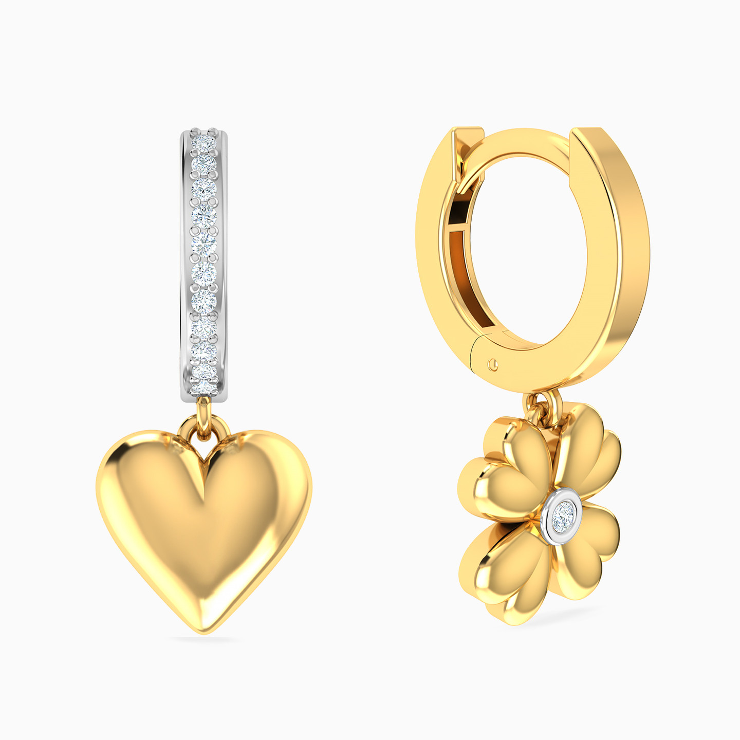 Flower Diamonds Drop Earrings in 18K Gold - 2 Flower Diamonds Drop Earrings in 18K Gold - 2