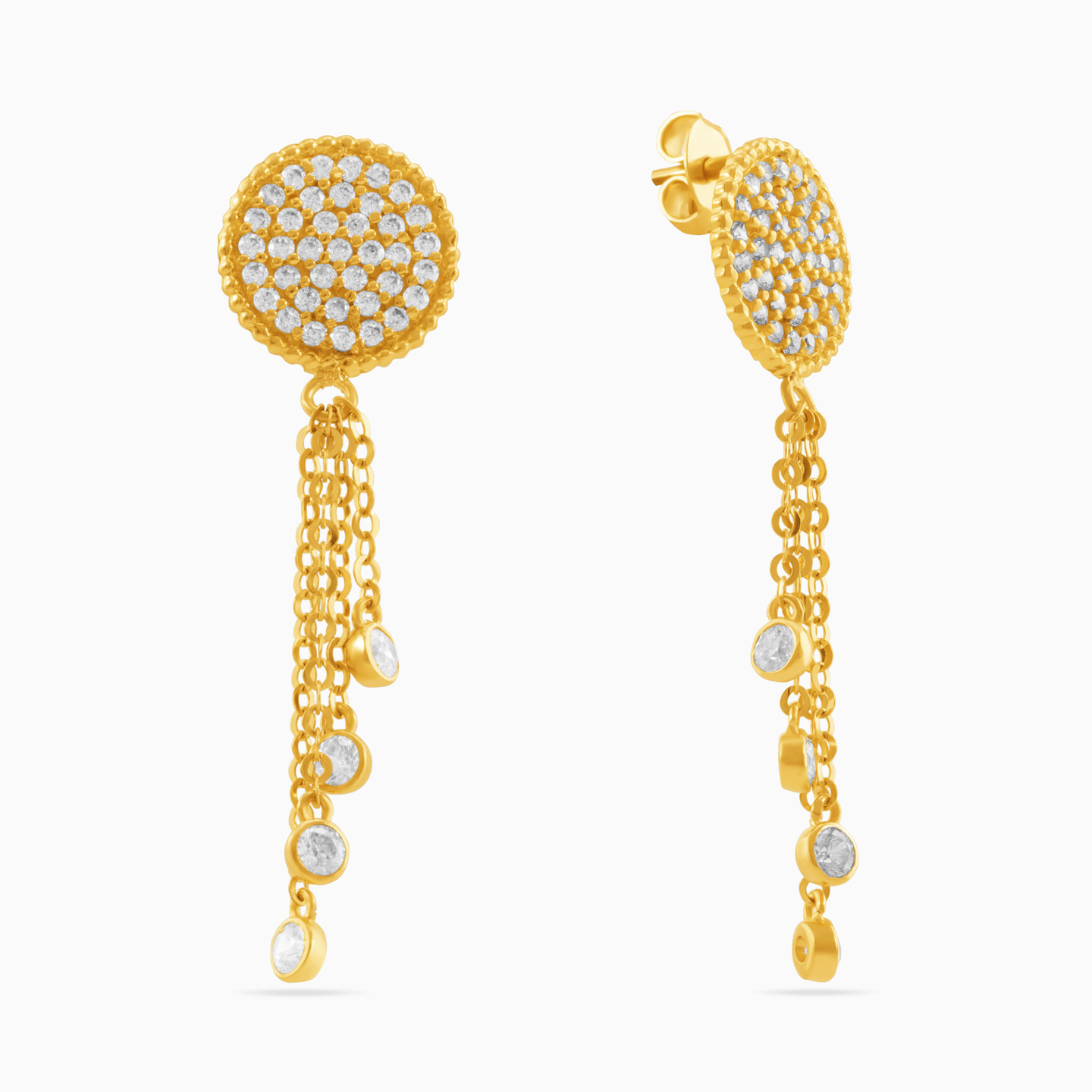Tassel Cubic Zirconia Drop Earrings in 18K Gold - 2 Tassel Cubic Zirconia Drop Earrings in 18K Gold - 2