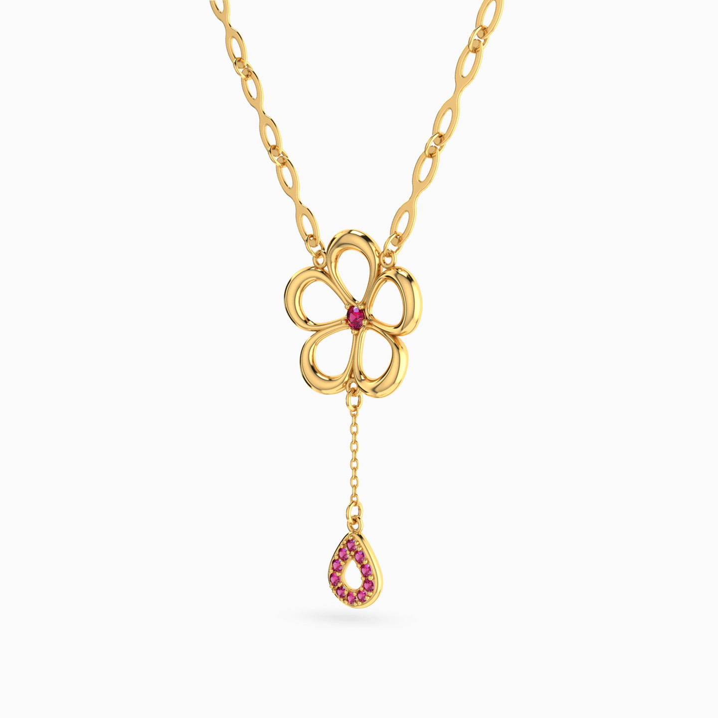 Flower Shaped Colored Stones Pendant with 18K Gold Chain - 2