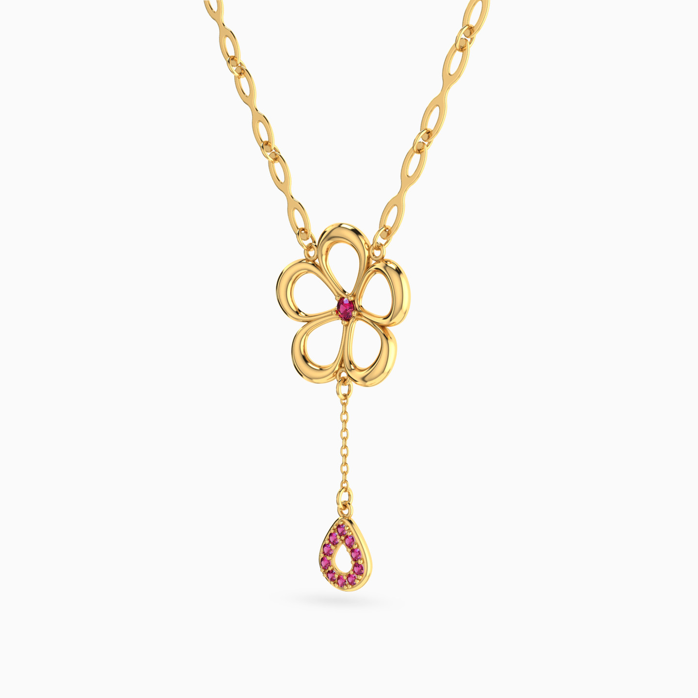 Flower Rose Stone Necklace in 18K Gold - 2 Flower Rose Stone Necklace in 18K Gold - 2