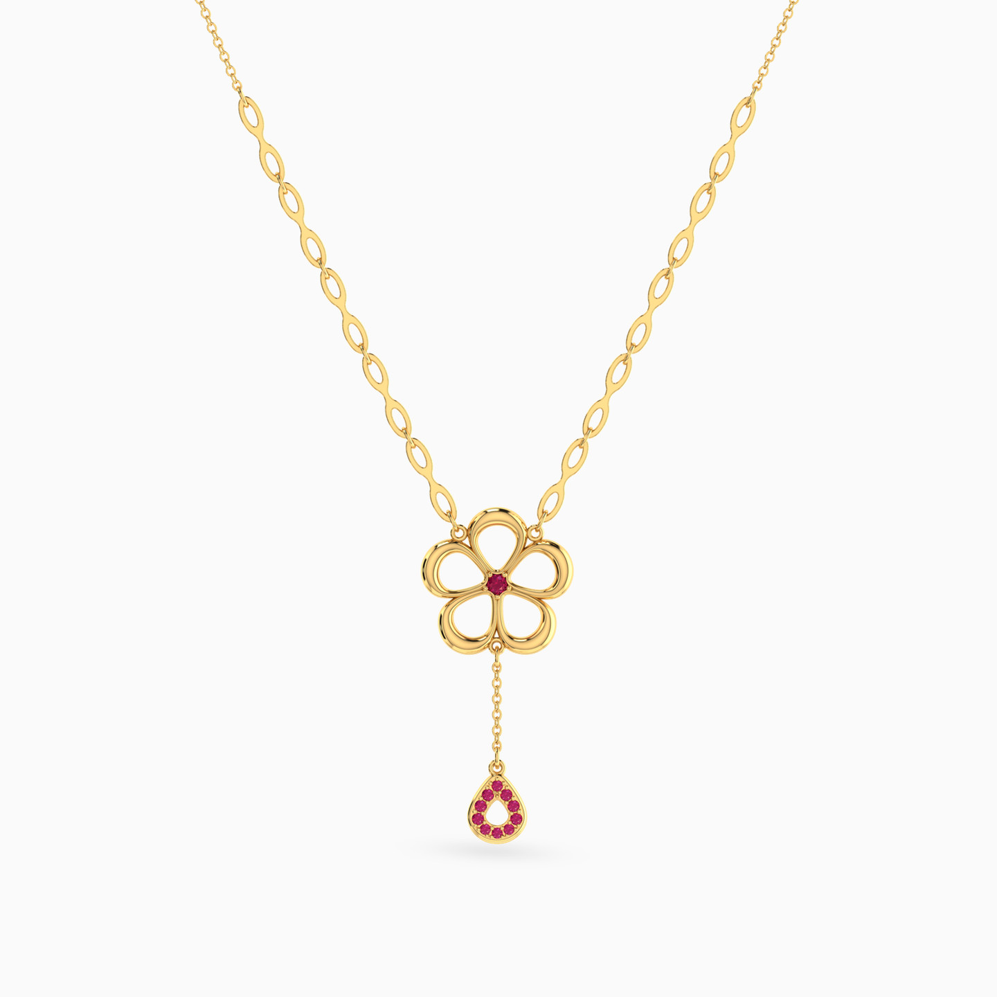 Flower Shaped Colored Stones Pendant with 18K Gold Chain - 3