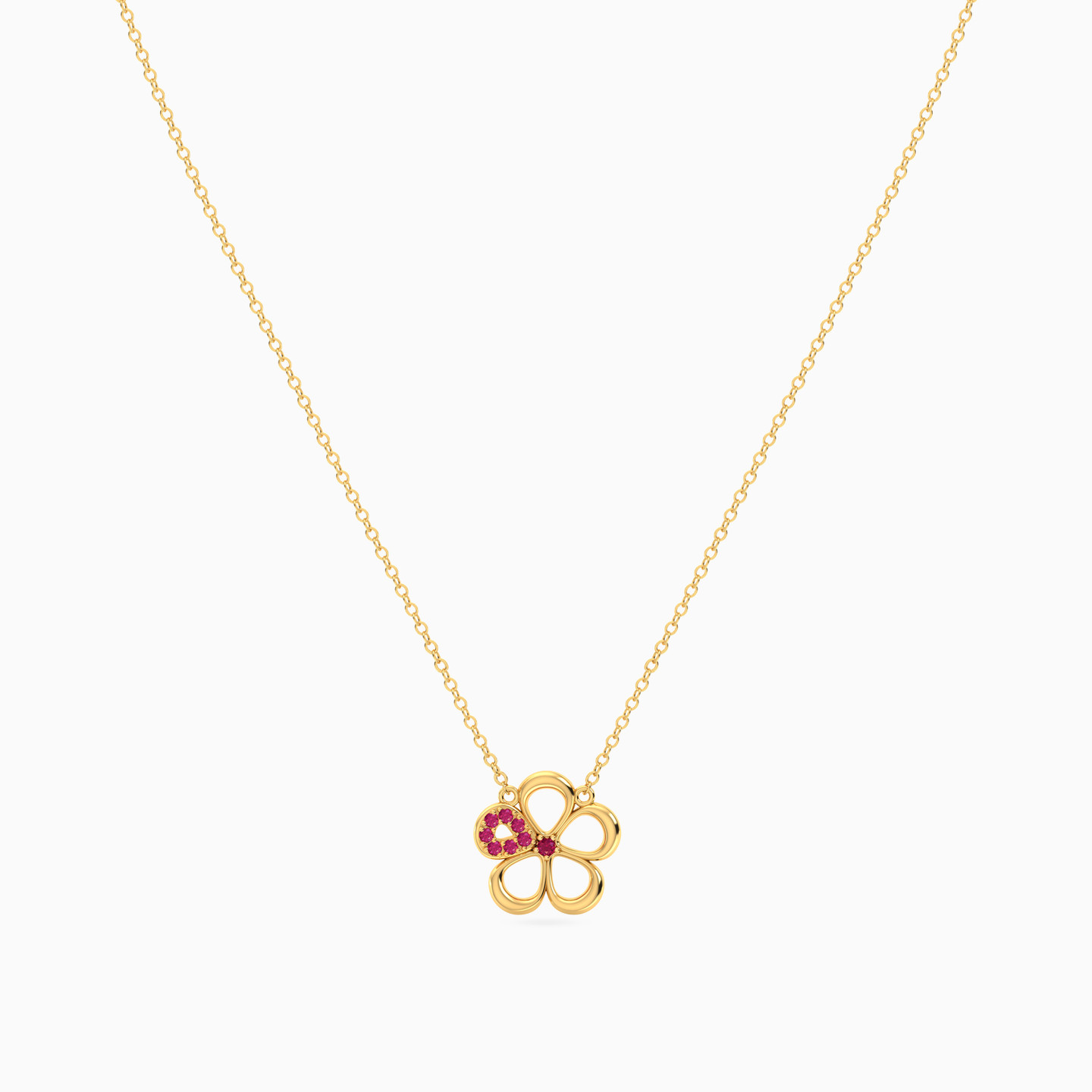 Flower Shaped Colored Stones Pendant with 18K Gold Chain - 3
