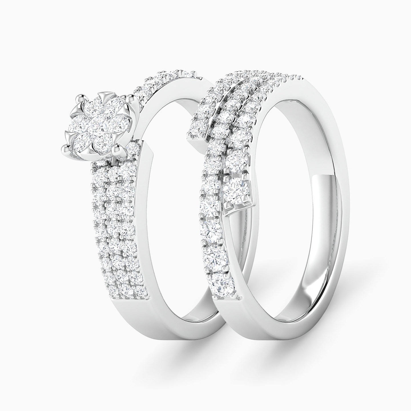 خاتم توينز ذهب دائري عيار 18 قيراط مزين بالألماس   - 2