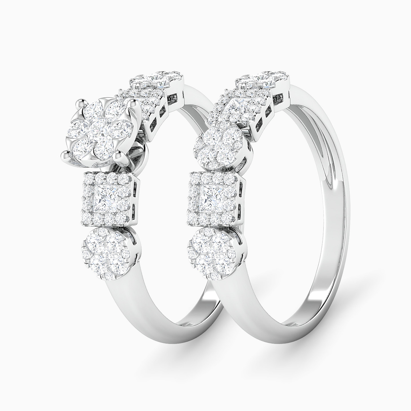 18K Gold Diamond Twin Rings