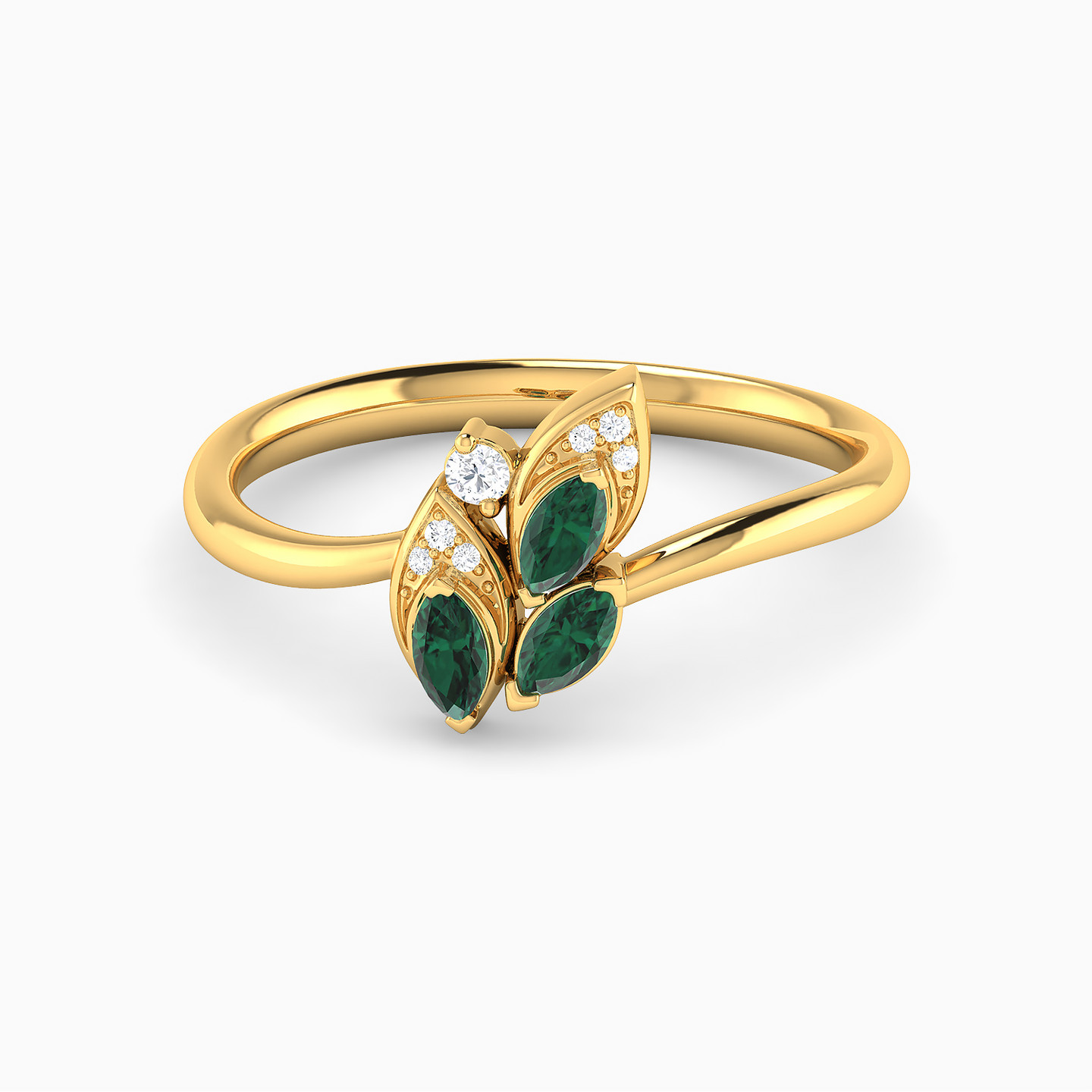 Marquise Diamond & Green Stones Ring in 18K Gold - 2 Marquise Diamond & Green Stones Ring in 18K Gold - 2