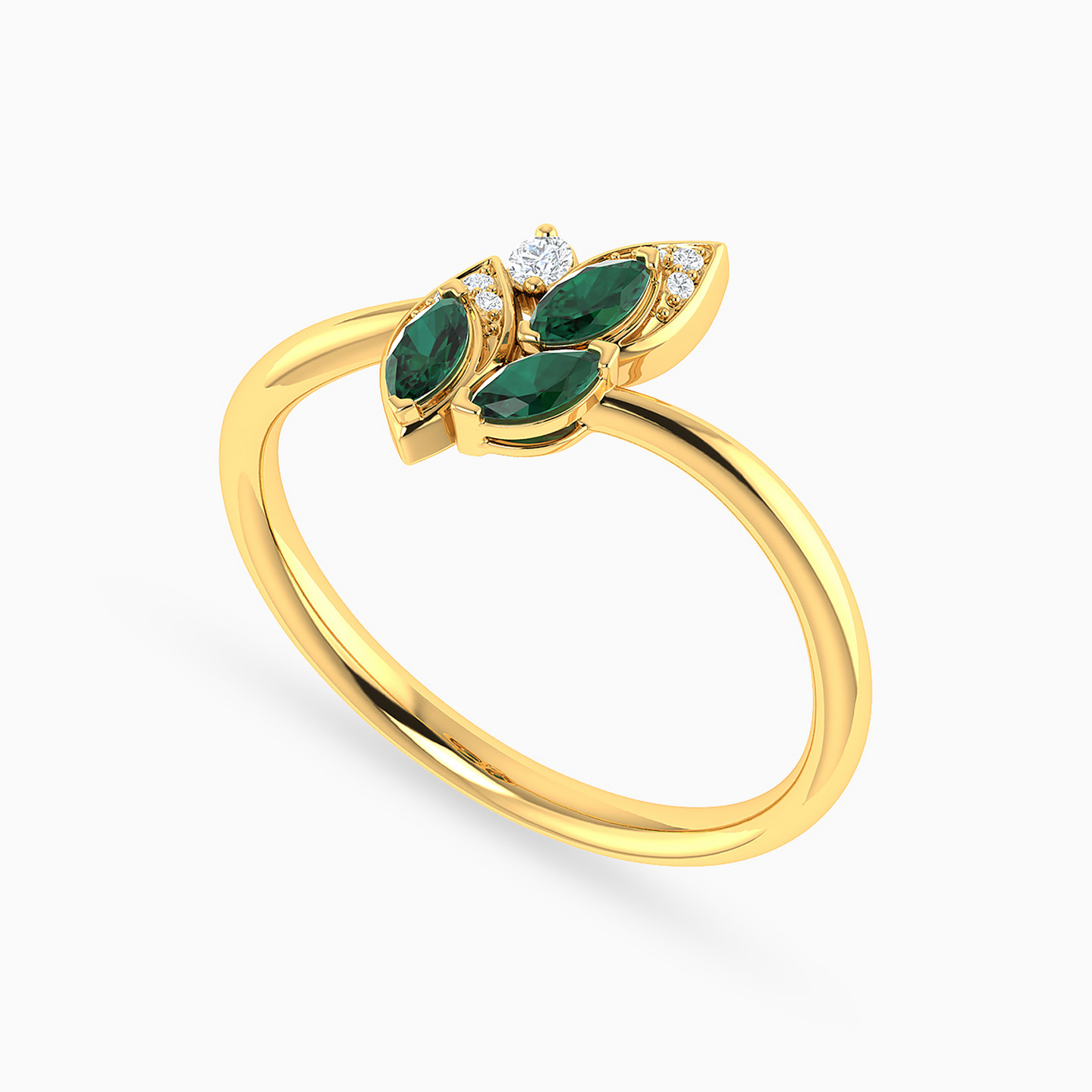Marquise Diamond & Green Stones Ring in 18K Gold - 4 Marquise Diamond & Green Stones Ring in 18K Gold - 4