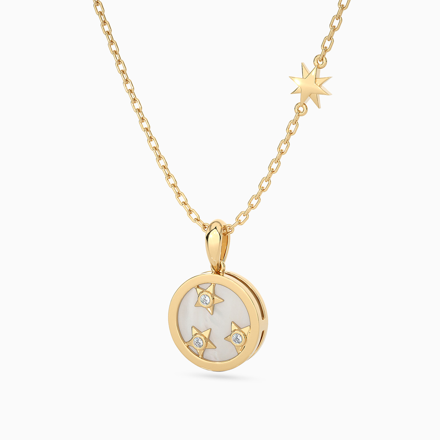 Circle Diamond & Enamel Coated Necklace in 18K Gold - 2 Circle Diamond & Enamel Coated Necklace in 18K Gold - 2