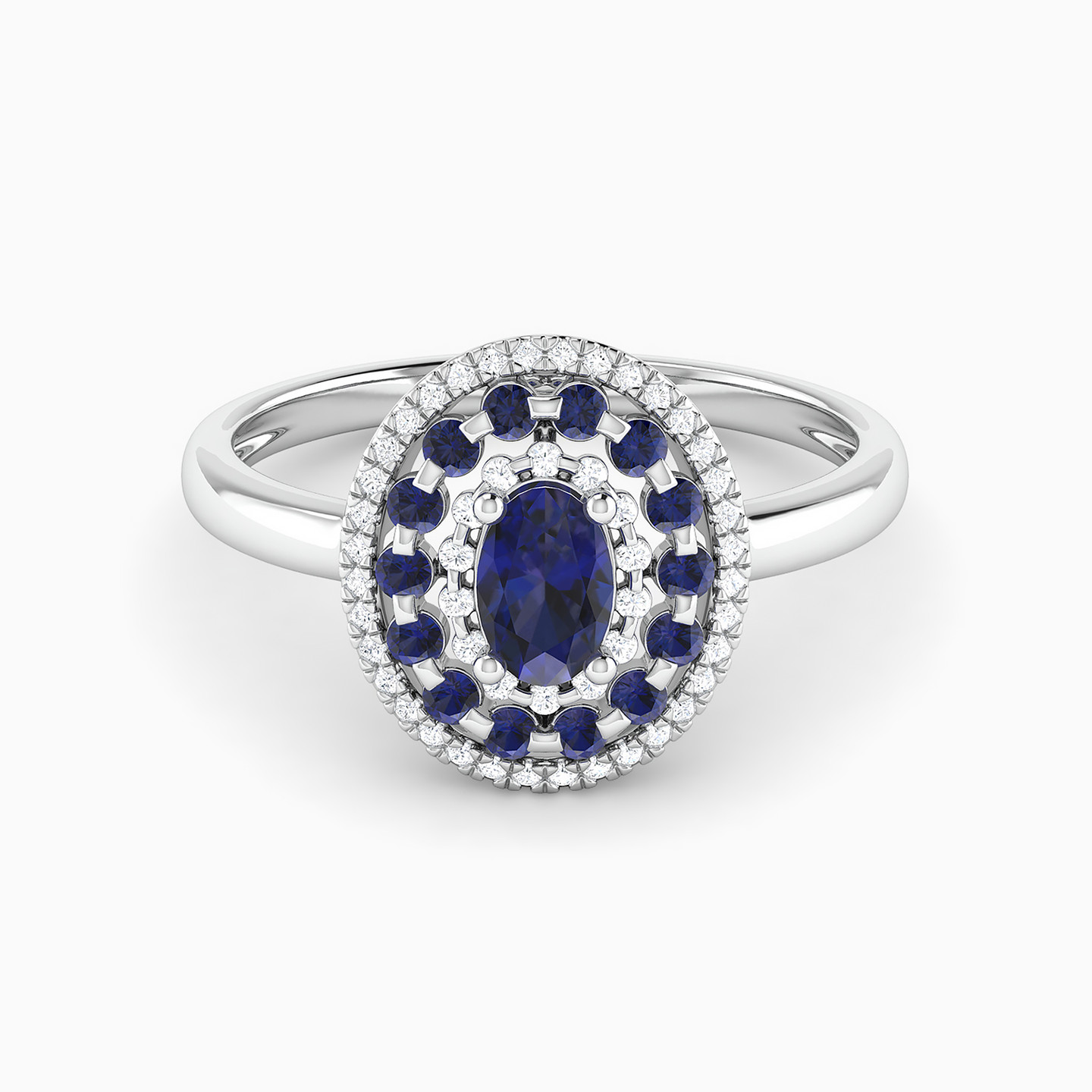Oval Diamond & Blue Stone Ring in 18K Gold - 2 Oval Diamond & Blue Stone Ring in 18K Gold - 2