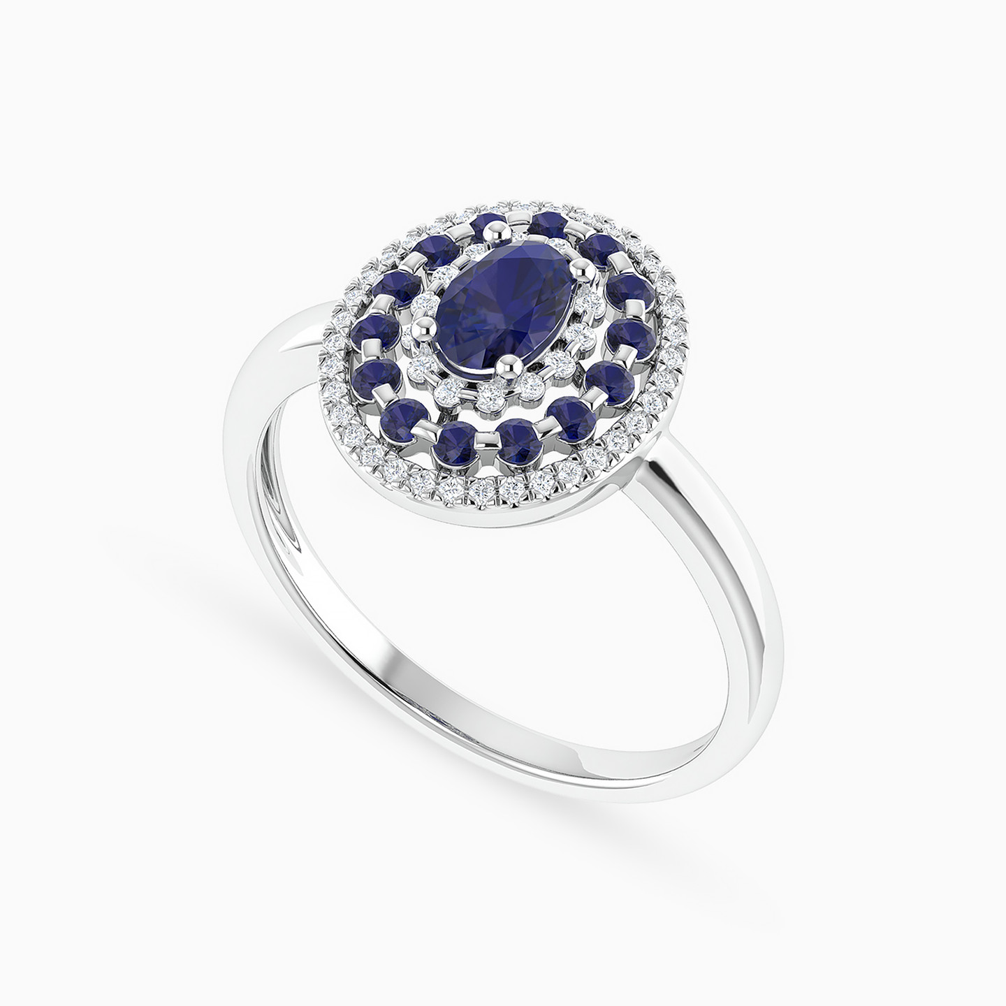 Oval Diamond & Blue Stone Ring in 18K Gold - 4 Oval Diamond & Blue Stone Ring in 18K Gold - 4